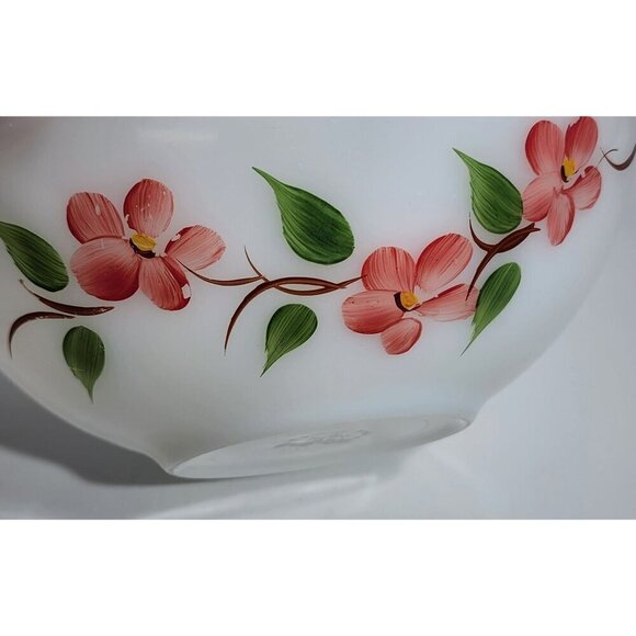 Fire King Hand-Painted Milk Glass Mixing Bowl With Pink Floral Design VTG - Picture 7 of 11